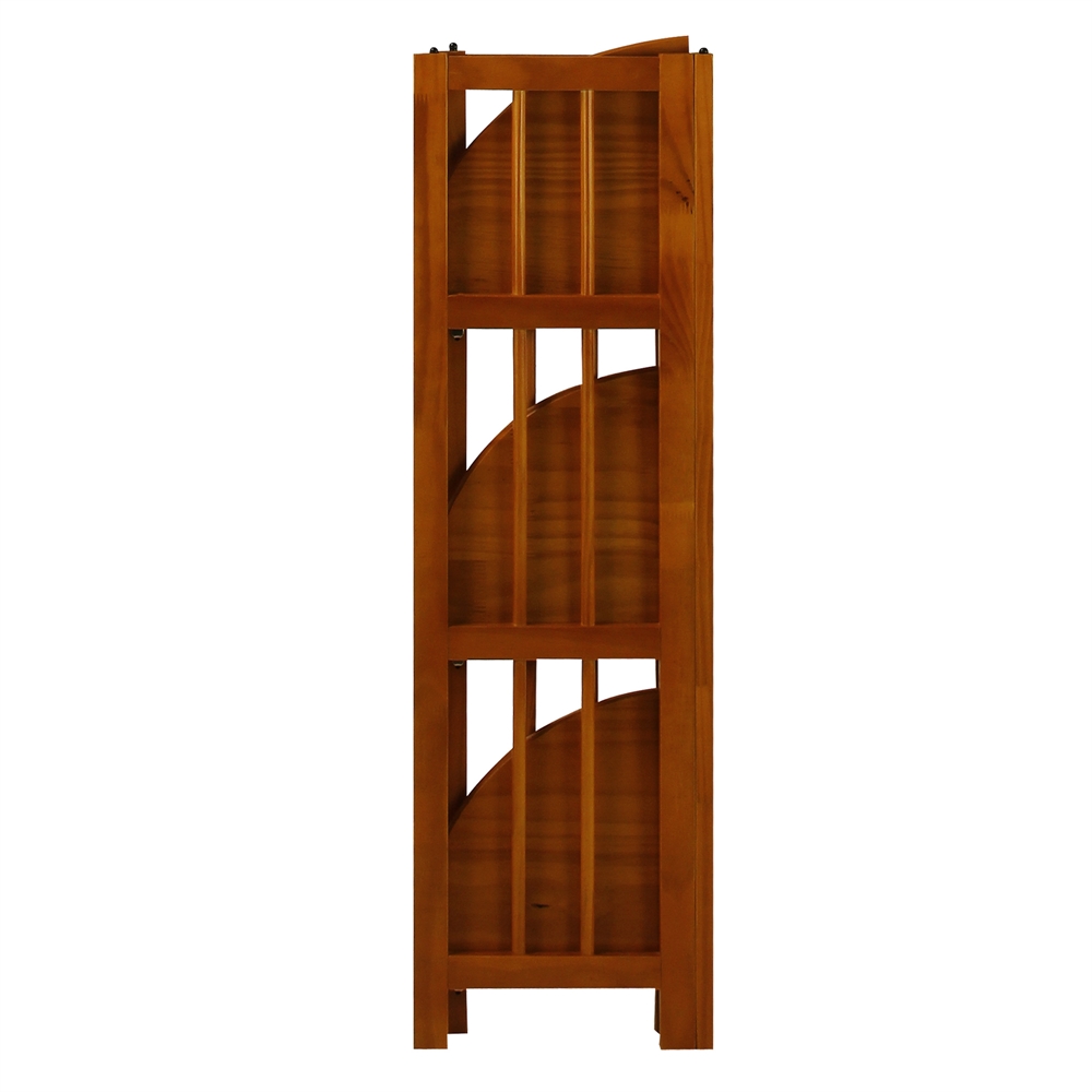 4-Shelf Corner Folding Bookcase-Honey Oak. Picture 4