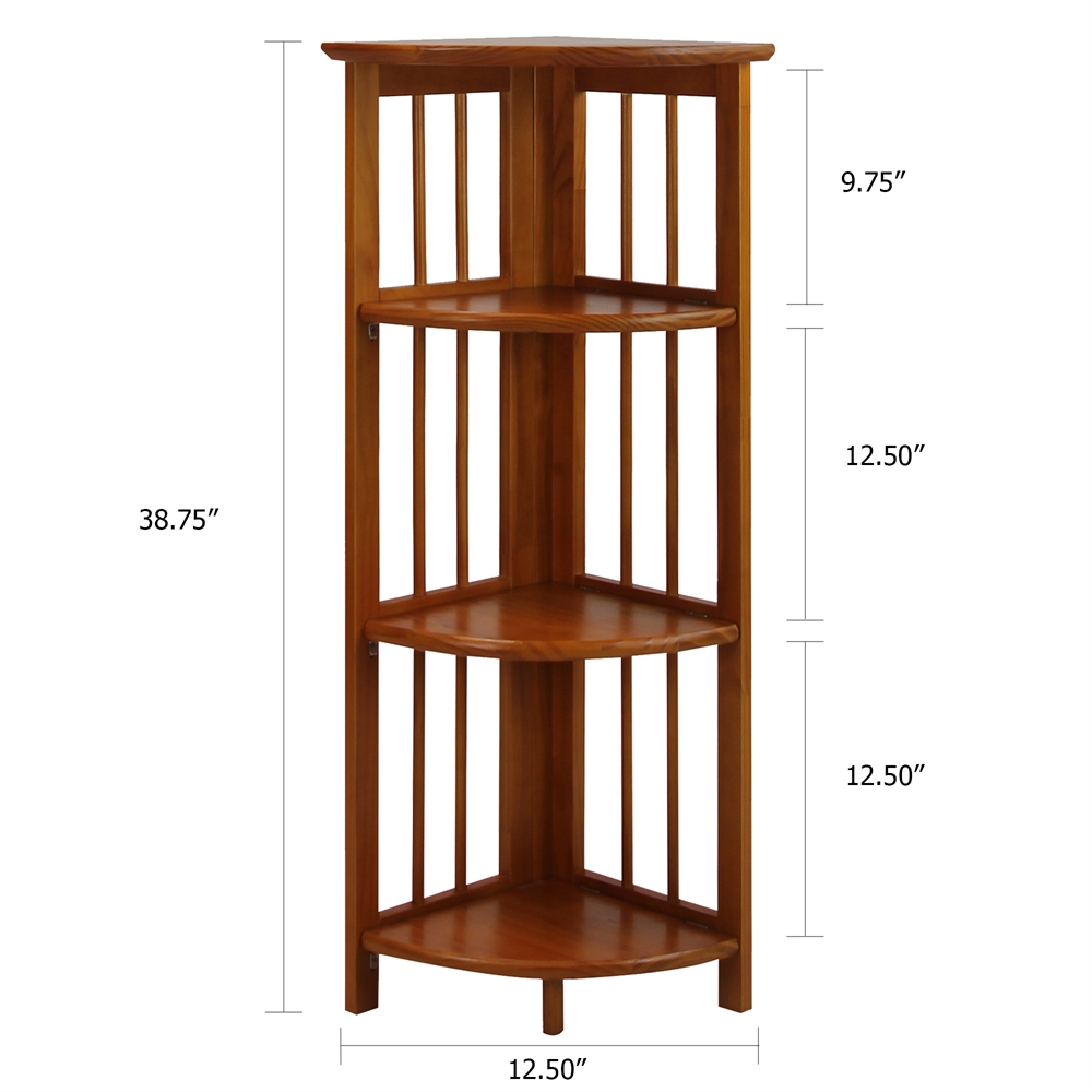 4-Shelf Corner Folding Bookcase-Honey Oak. Picture 6