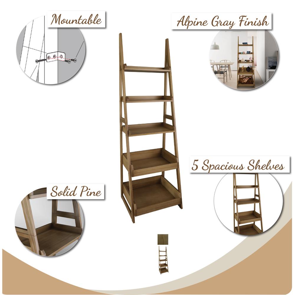 Cascade 5-Shelf Ladder Bookcase - Alpine Gray. Picture 12