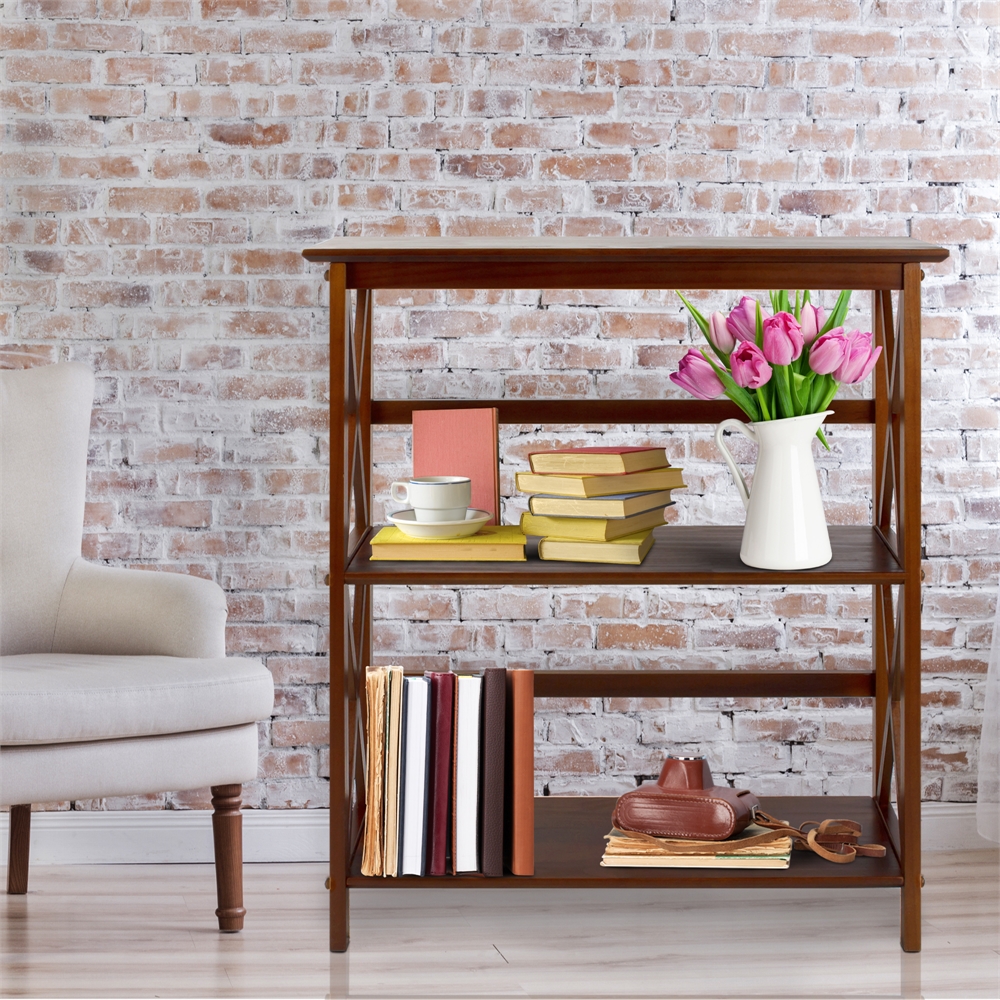 Montego 3-Shelf Bookcase-Walnut. Picture 6