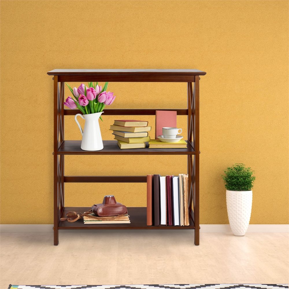 Montego 3-Shelf Bookcase-Walnut. Picture 7