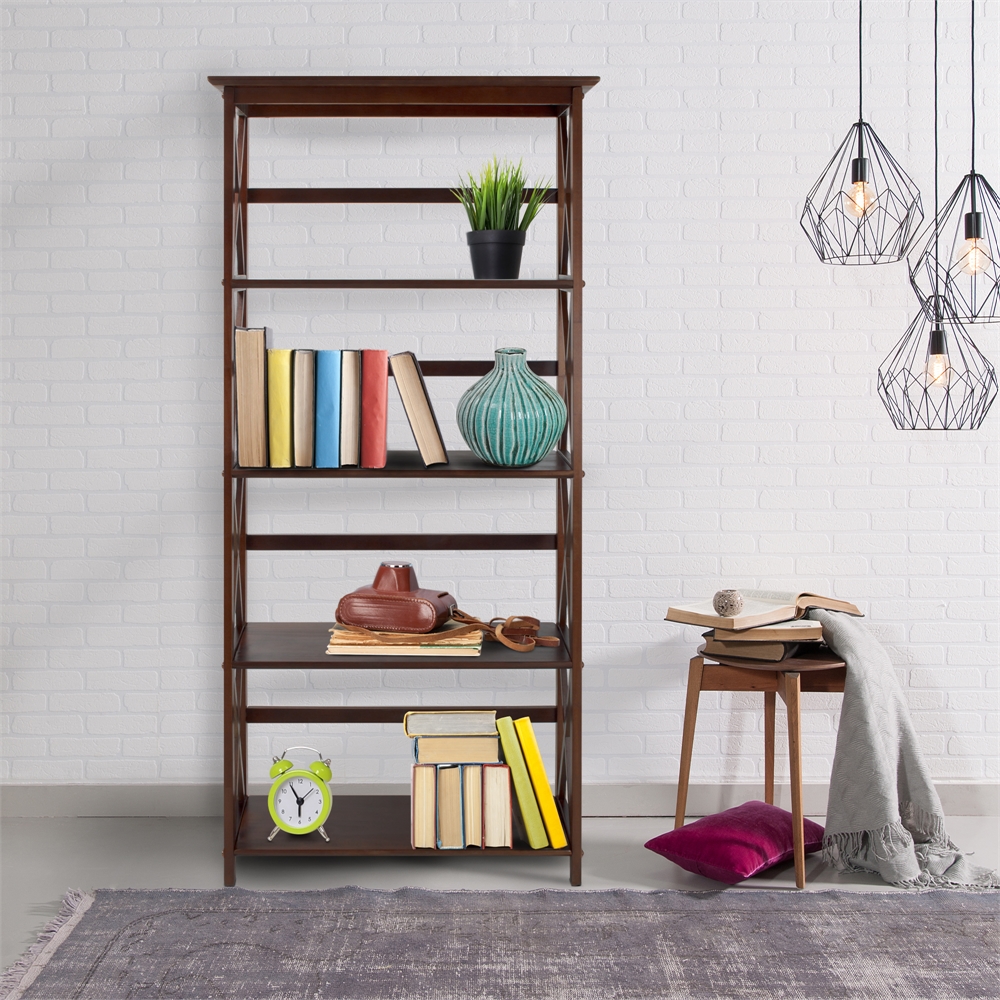 Montego 5-Shelf Bookcase-Walnut. Picture 7