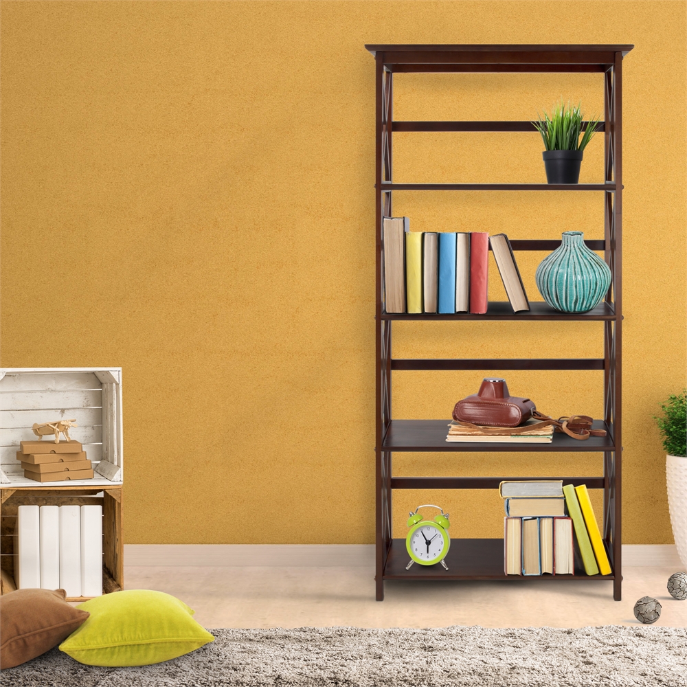Montego 5-Shelf Bookcase-Walnut. Picture 6