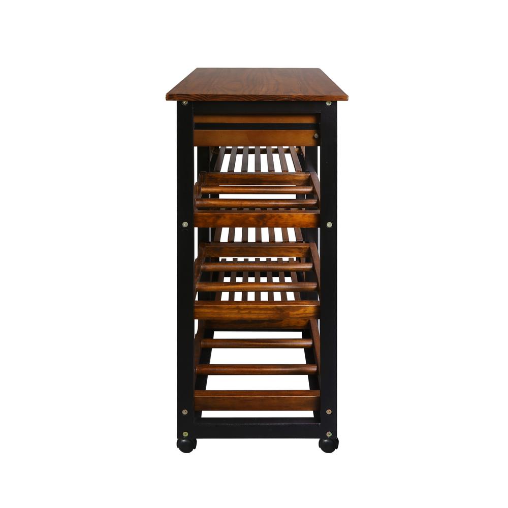 Solid Wood 28" Wide Rolling Kitchen Island Trolley with Wine Rack and Drawer. Picture 3
