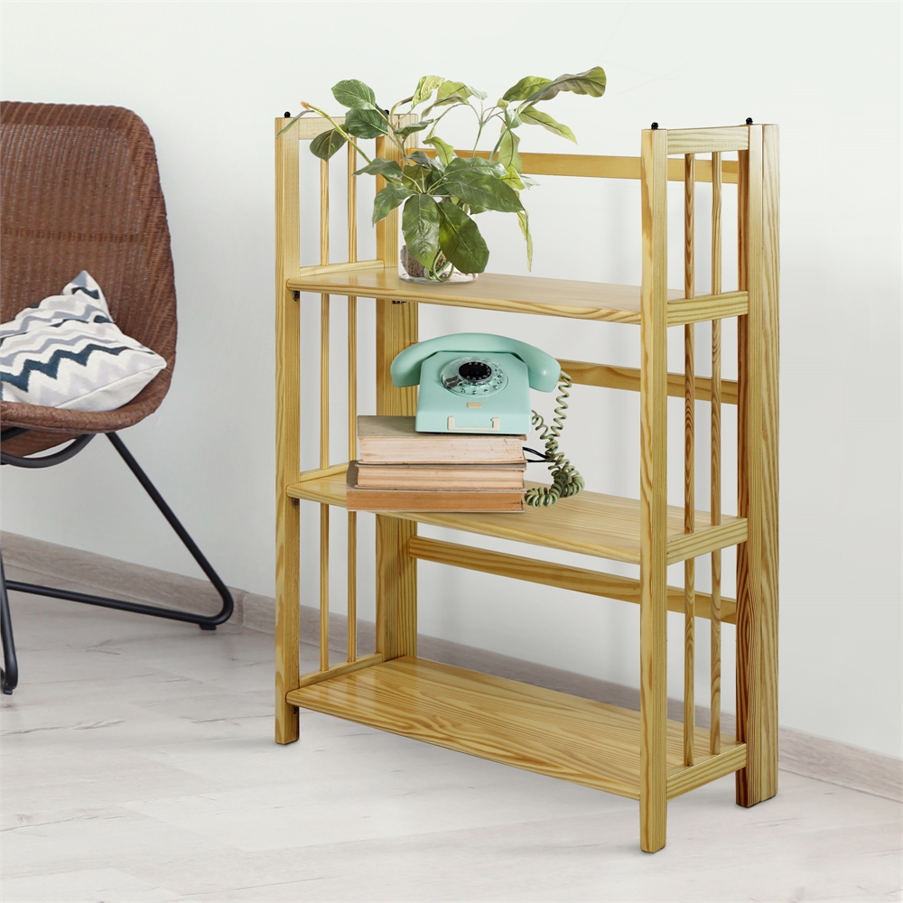 3-Shelf Folding Stackable Bookcase 27.5" Wide-Natural. Picture 7
