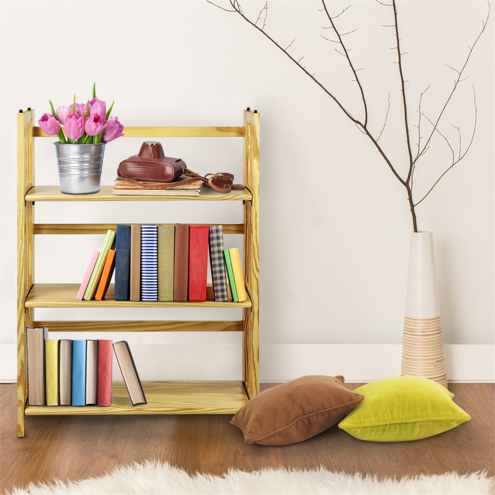 3-Shelf Folding Stackable Bookcase 27.5" Wide-Natural. Picture 9