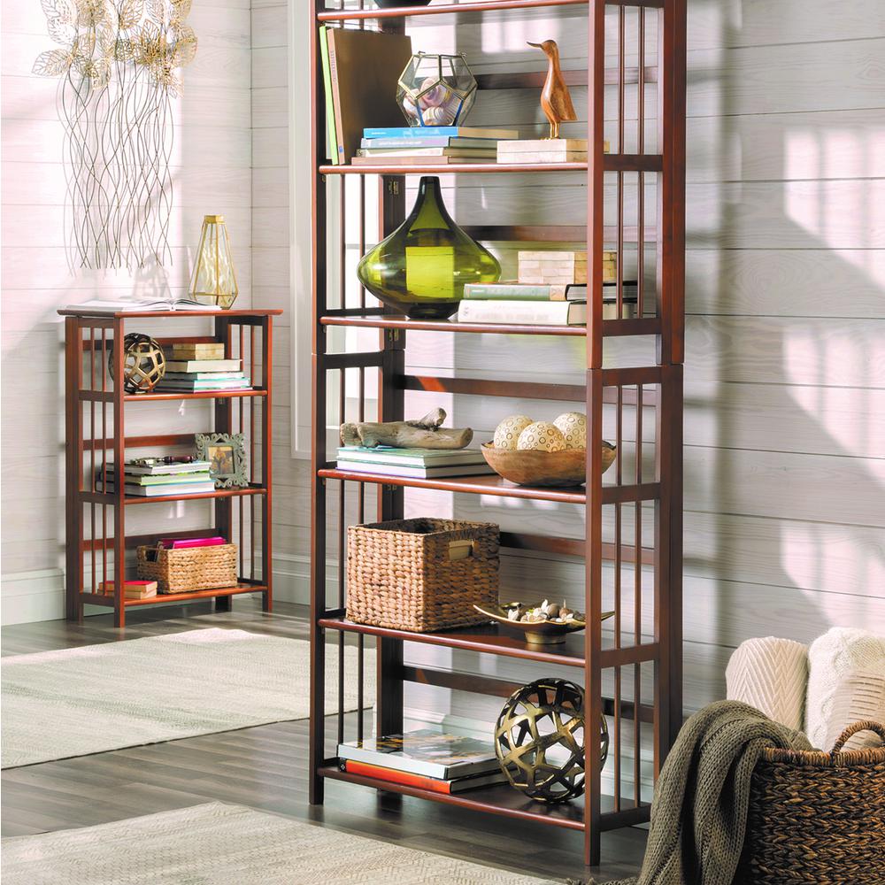 3-Shelf Folding Stackable Bookcase 27.5" Wide - Chestnut. Picture 3