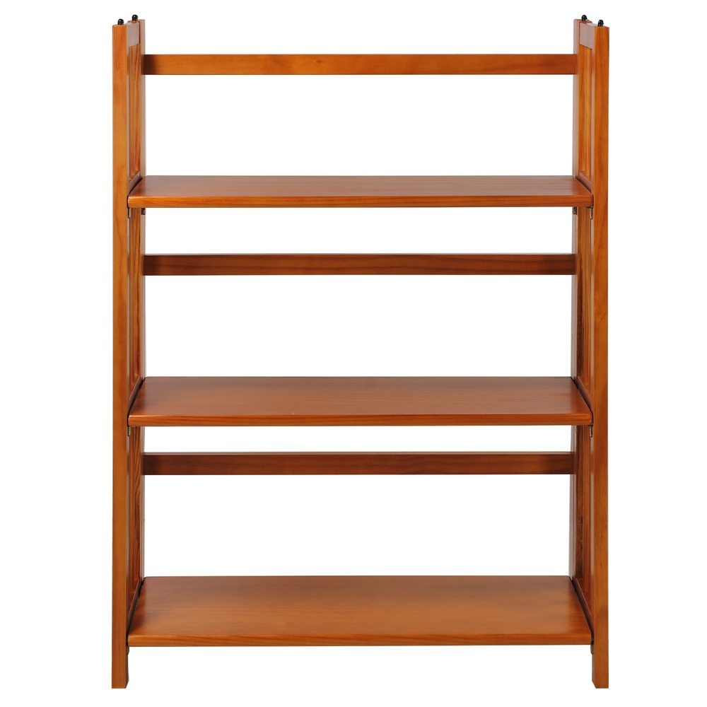 3-Shelf Folding Stackable Bookcase 27.5" Wide-Honey Oak. Picture 3
