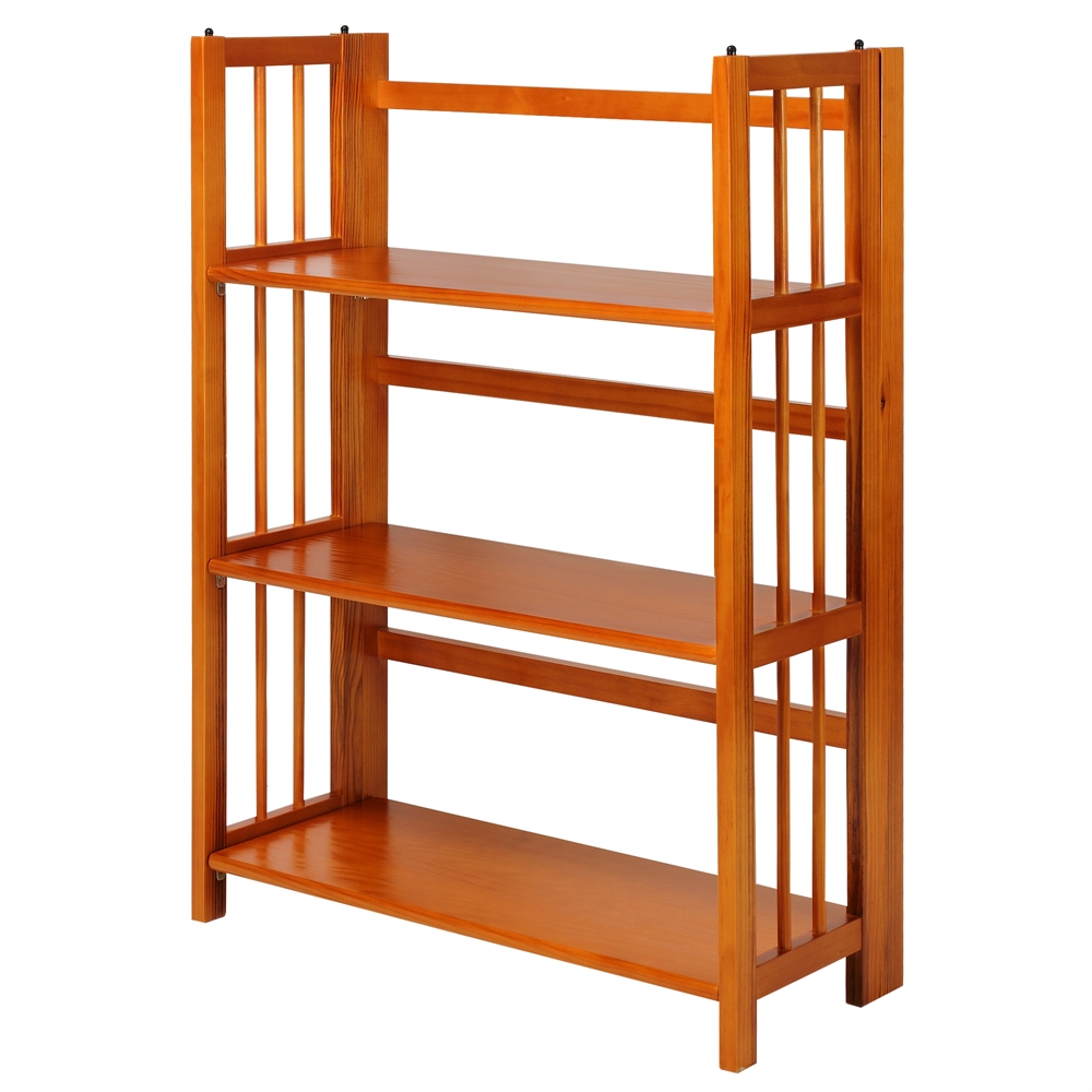 3-Shelf Folding Stackable Bookcase 27.5" Wide-Honey Oak. The main picture.