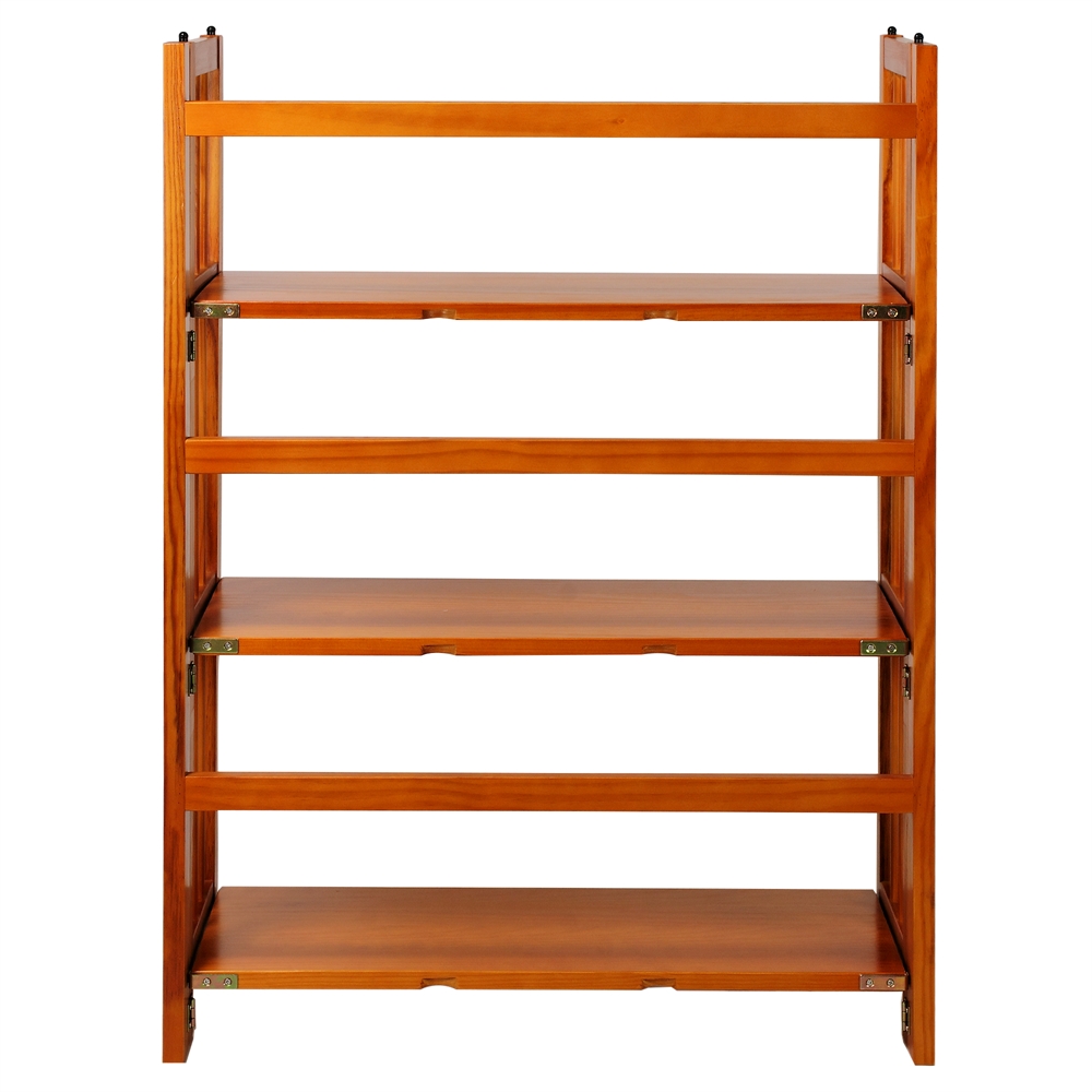 3-Shelf Folding Stackable Bookcase 27.5" Wide-Honey Oak. Picture 2