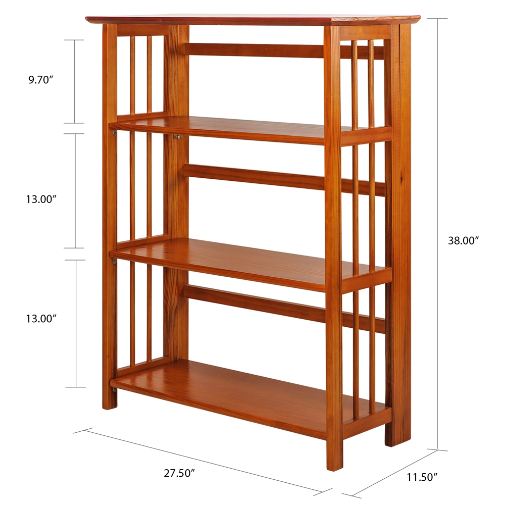 3-Shelf Folding Stackable Bookcase 27.5" Wide-Honey Oak. Picture 6