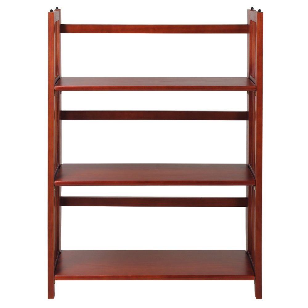 3-Shelf Folding Stackable Bookcase 27.5" Wide-Mahogany. Picture 1