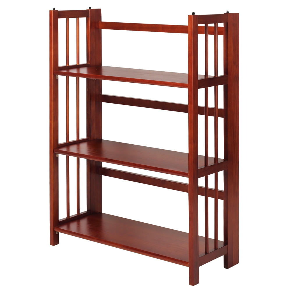 3-Shelf Folding Stackable Bookcase 27.5" Wide-Mahogany. Picture 2