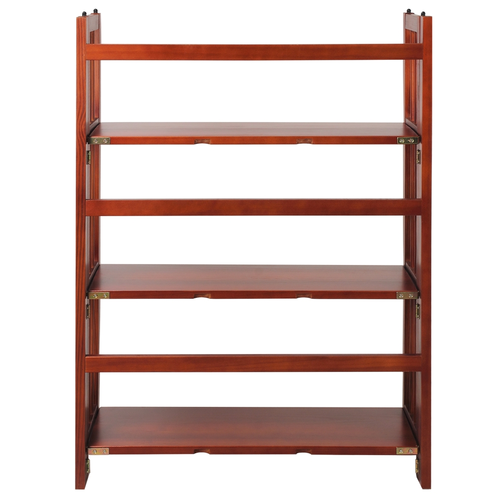 3-Shelf Folding Stackable Bookcase 27.5" Wide-Mahogany. Picture 4
