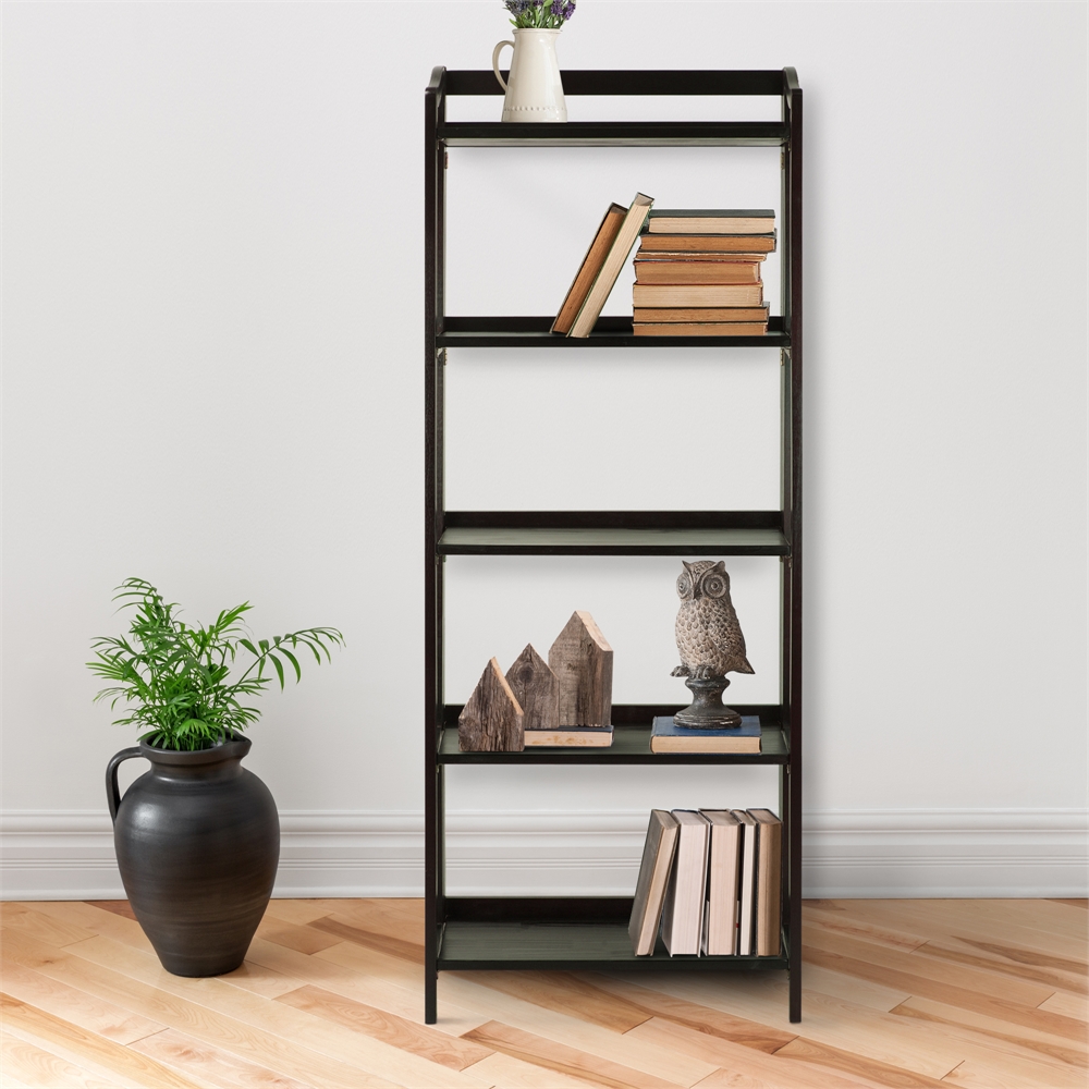 Stratford 5-Shelf Folding Bookcase-Espresso. Picture 8