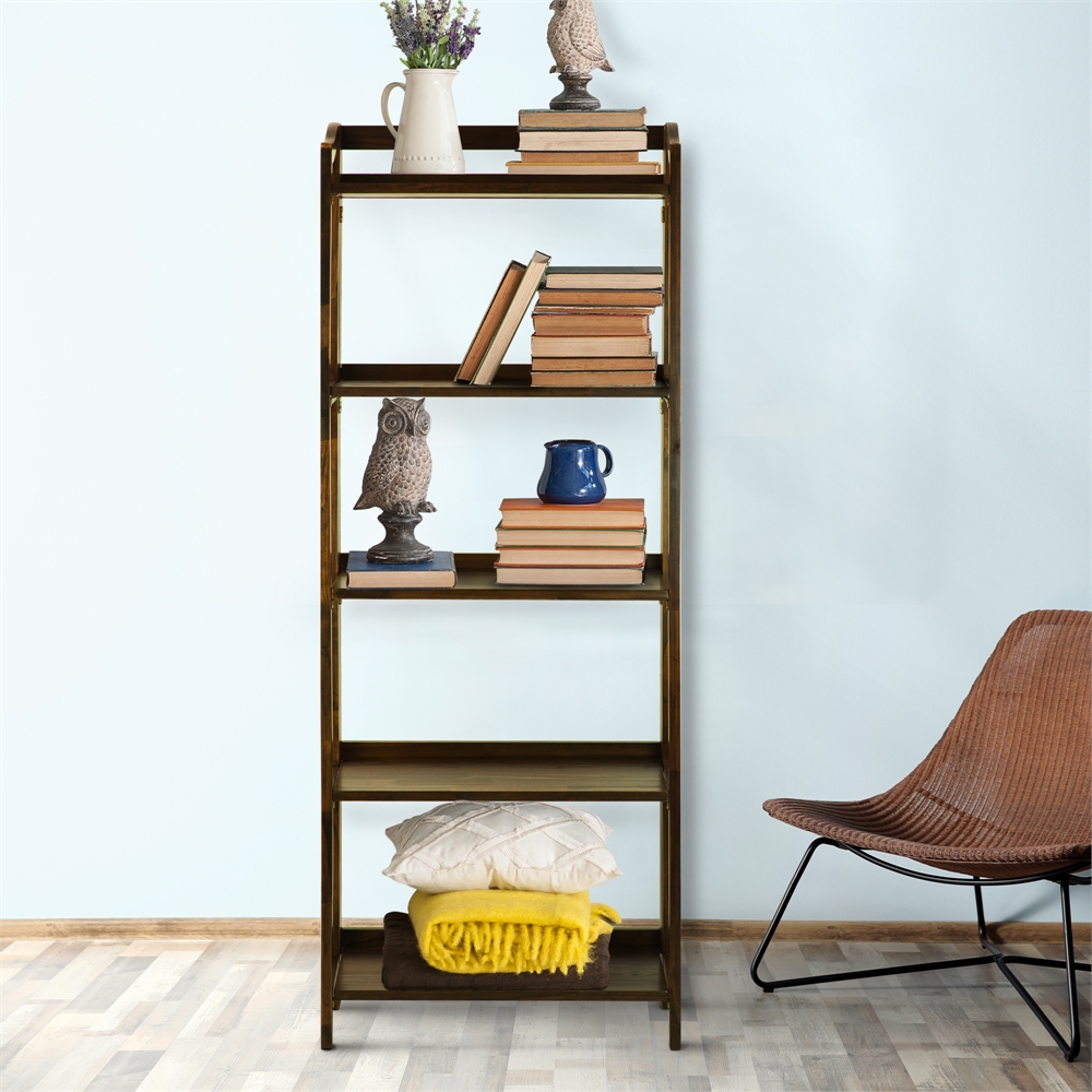 Stratford 5-Shelf Folding Bookcase-Warm Brown. Picture 8