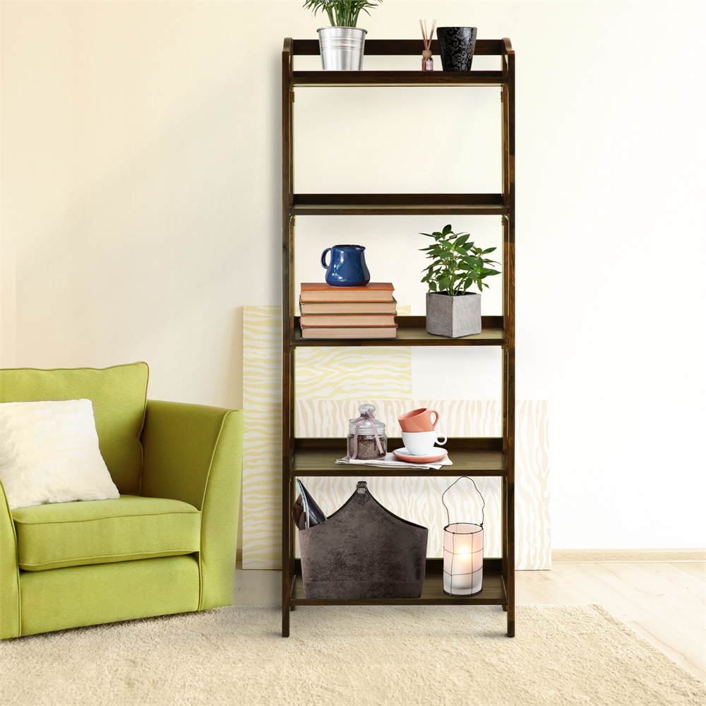 Stratford 5-Shelf Folding Bookcase-Warm Brown. Picture 9