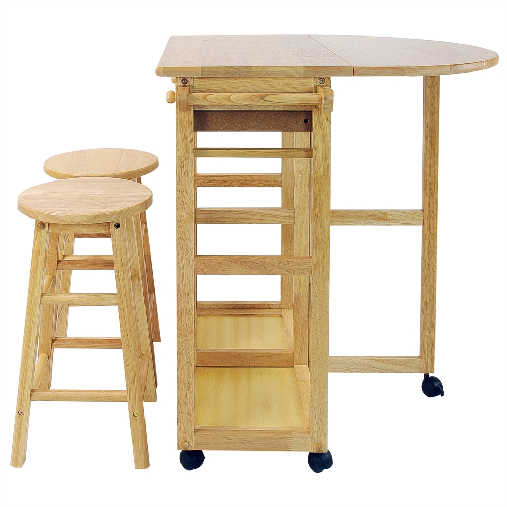 Breakfast Cart with Drop-Leaf Table-Natural. Picture 2