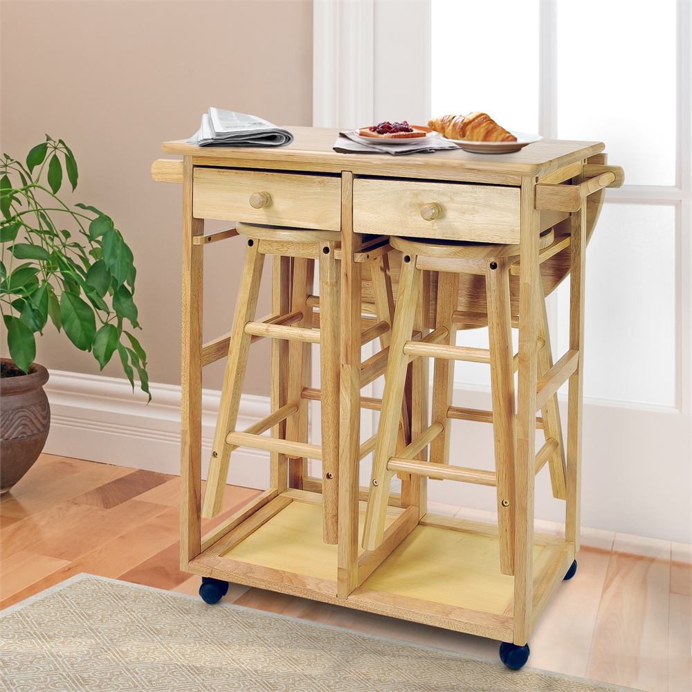 Breakfast Cart with Drop-Leaf Table-Natural. Picture 11
