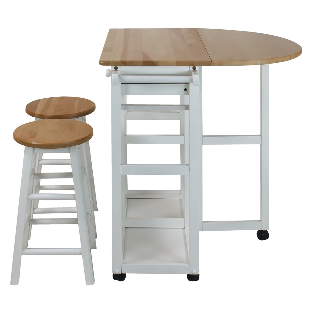 Breakfast Cart with Drop-Leaf Table-White. Picture 2
