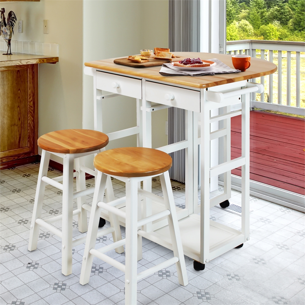 Breakfast Cart with Drop-Leaf Table-White. Picture 10