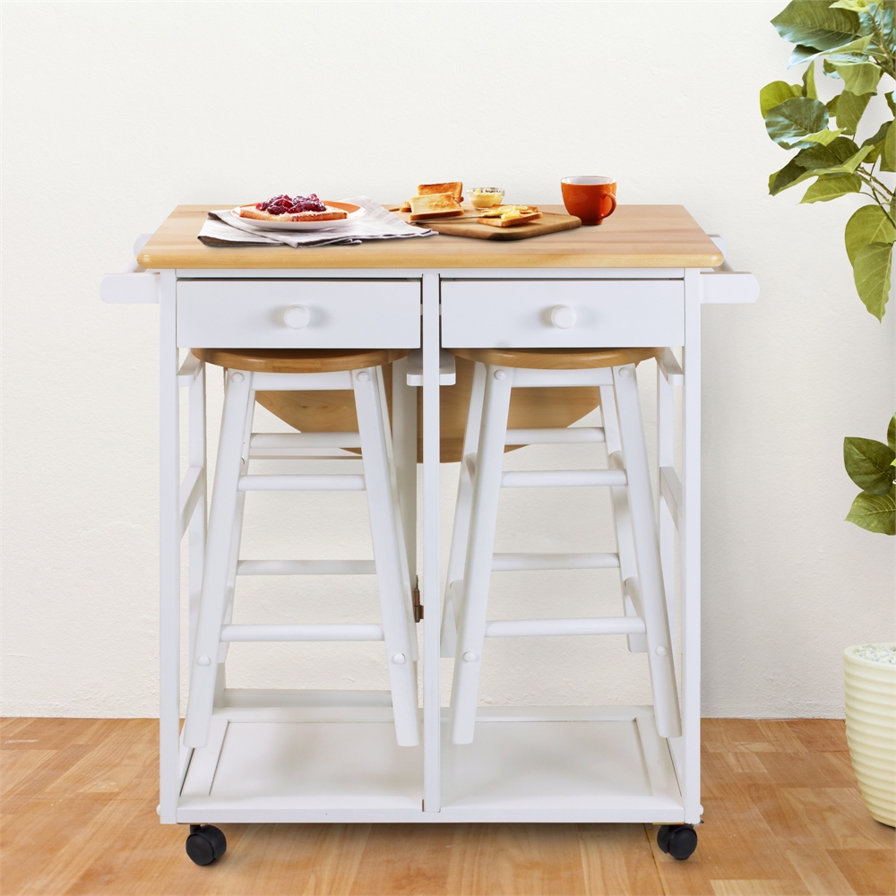 Breakfast Cart with Drop-Leaf Table-White. Picture 11