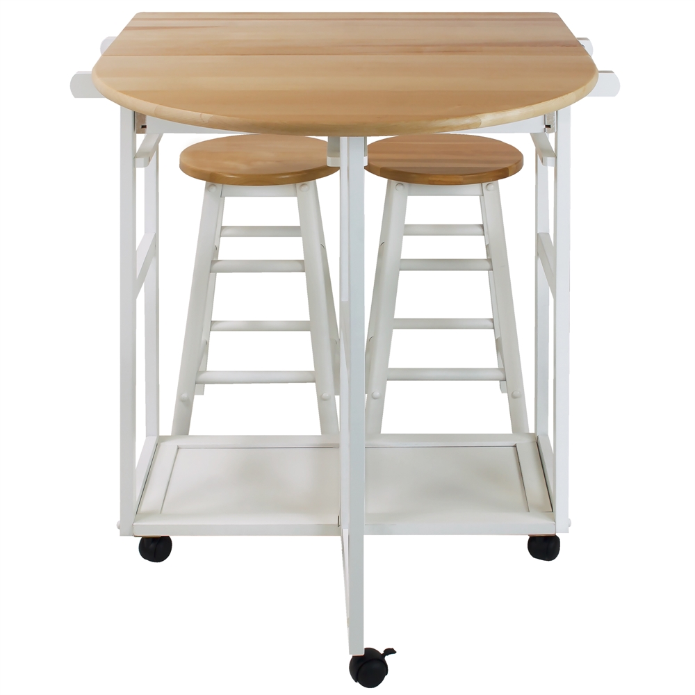 Breakfast Cart with Drop-Leaf Table-White. Picture 3