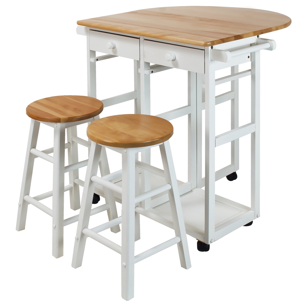 Breakfast Cart with Drop-Leaf Table-White. Picture 4