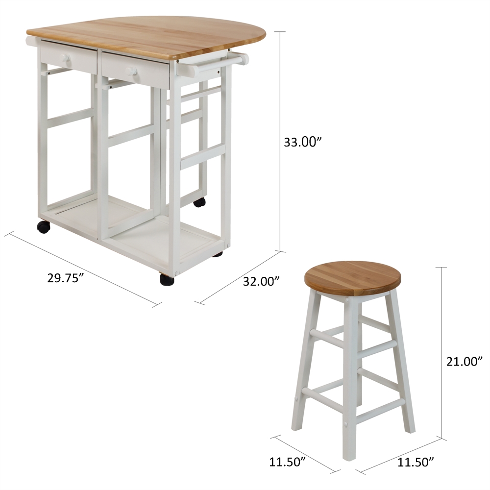 Breakfast Cart with Drop-Leaf Table-White. Picture 9