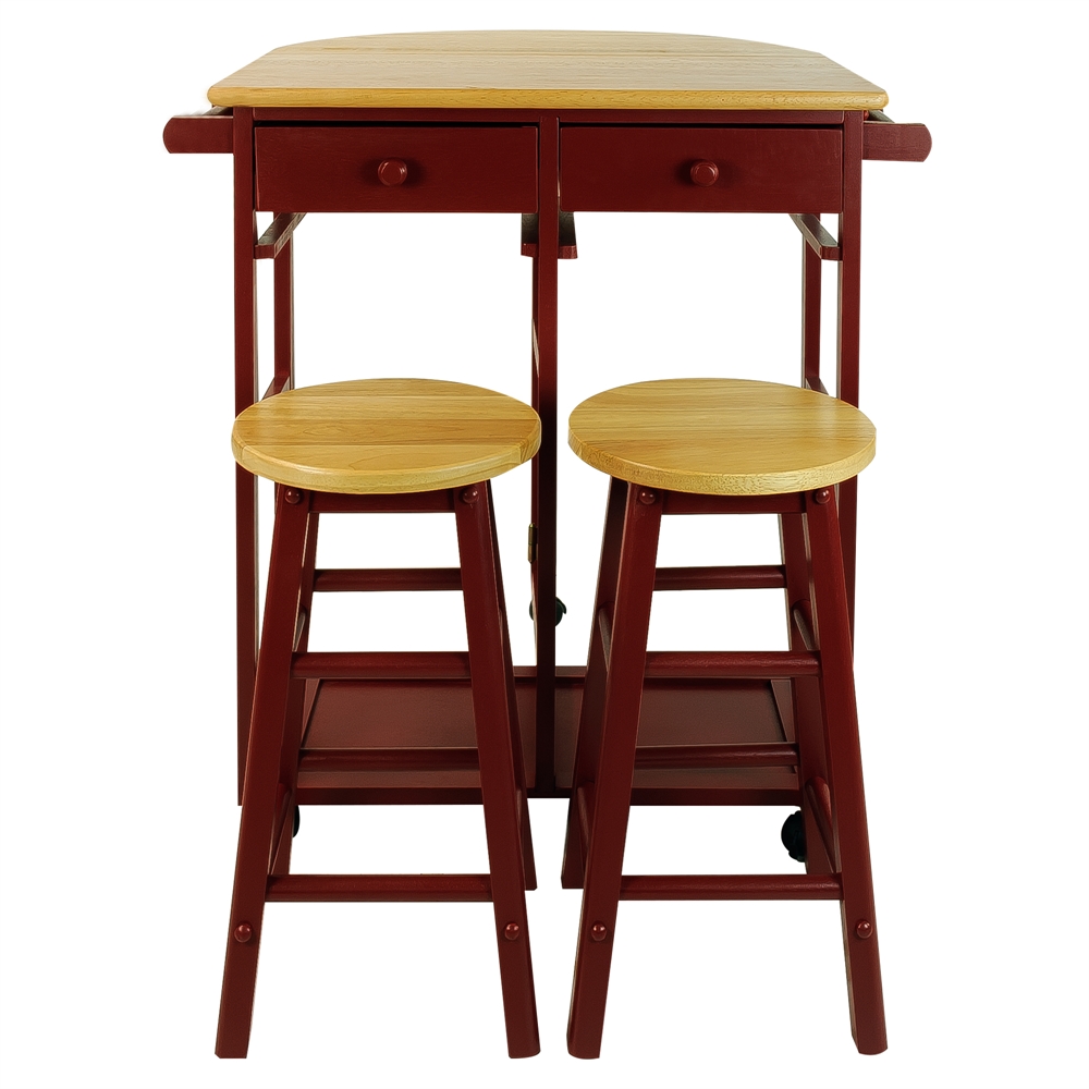 Breakfast Cart with Drop-Leaf Table-Red. Picture 1