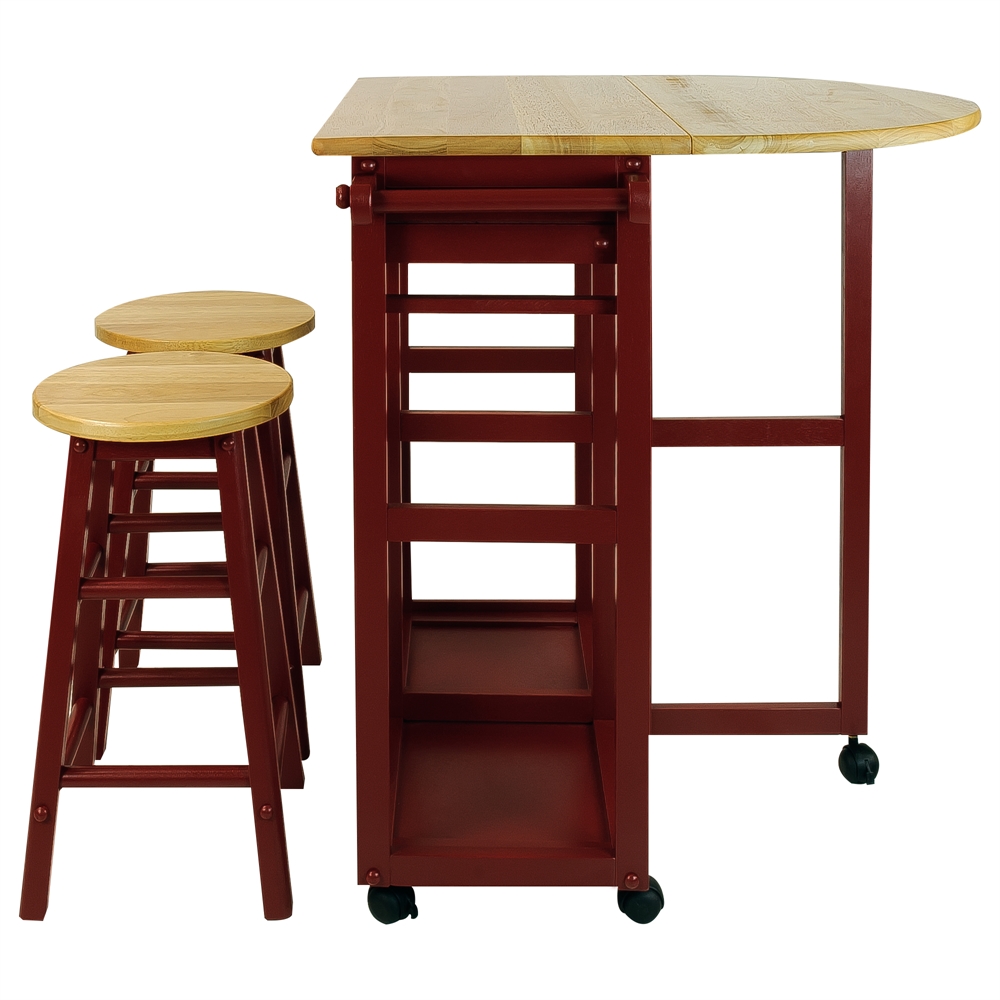 Breakfast Cart with Drop-Leaf Table-Red. Picture 2