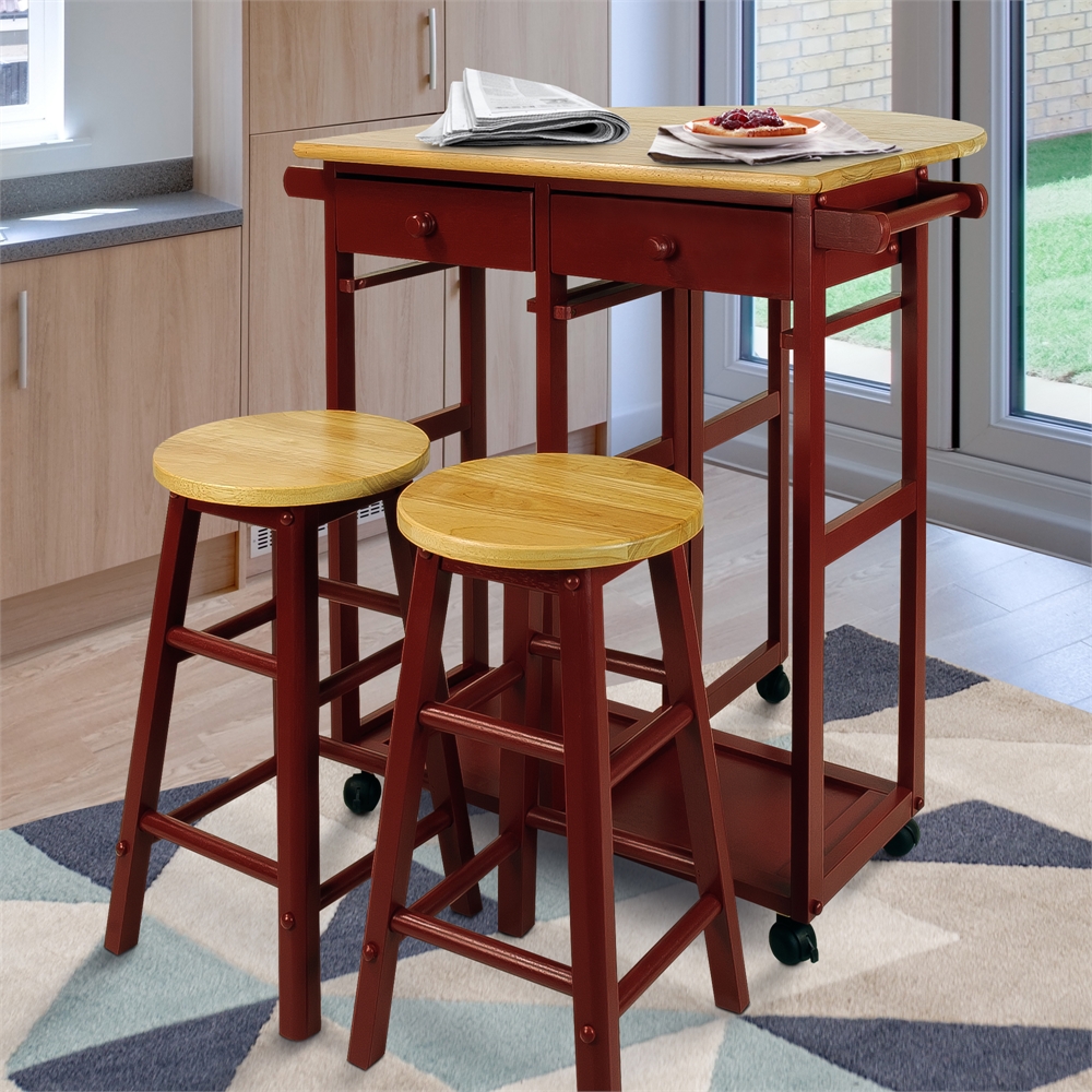 Breakfast Cart with Drop-Leaf Table-Red. Picture 10