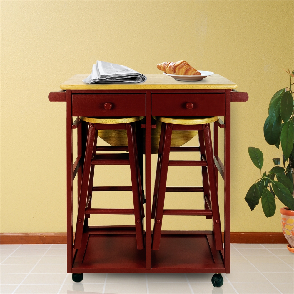 Breakfast Cart with Drop-Leaf Table-Red. Picture 11