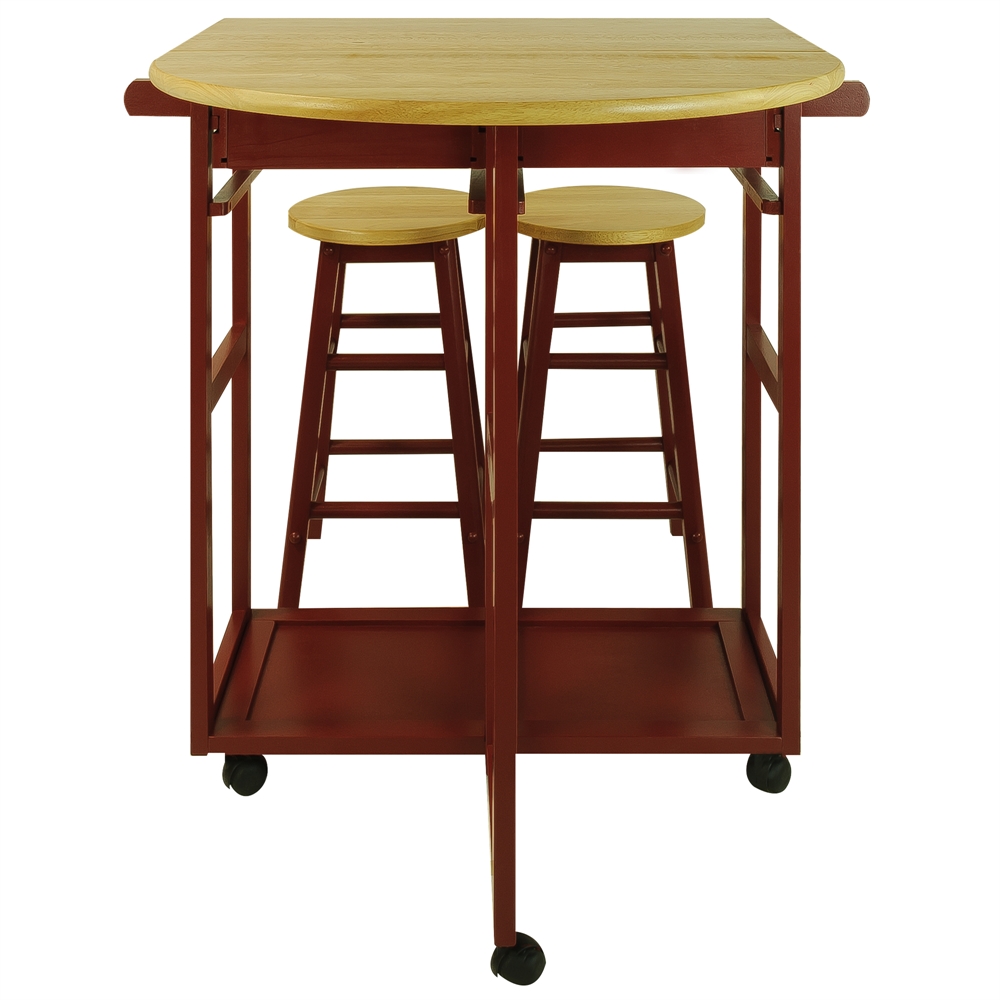 Breakfast Cart with Drop-Leaf Table-Red. Picture 3