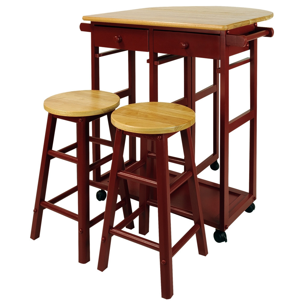 Breakfast Cart with Drop-Leaf Table-Red. Picture 4