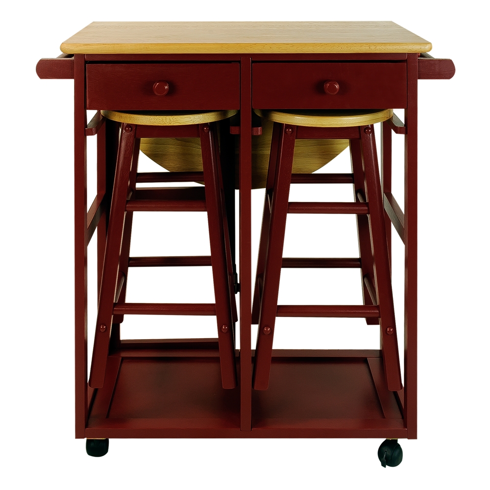 Breakfast Cart with Drop-Leaf Table-Red. Picture 5
