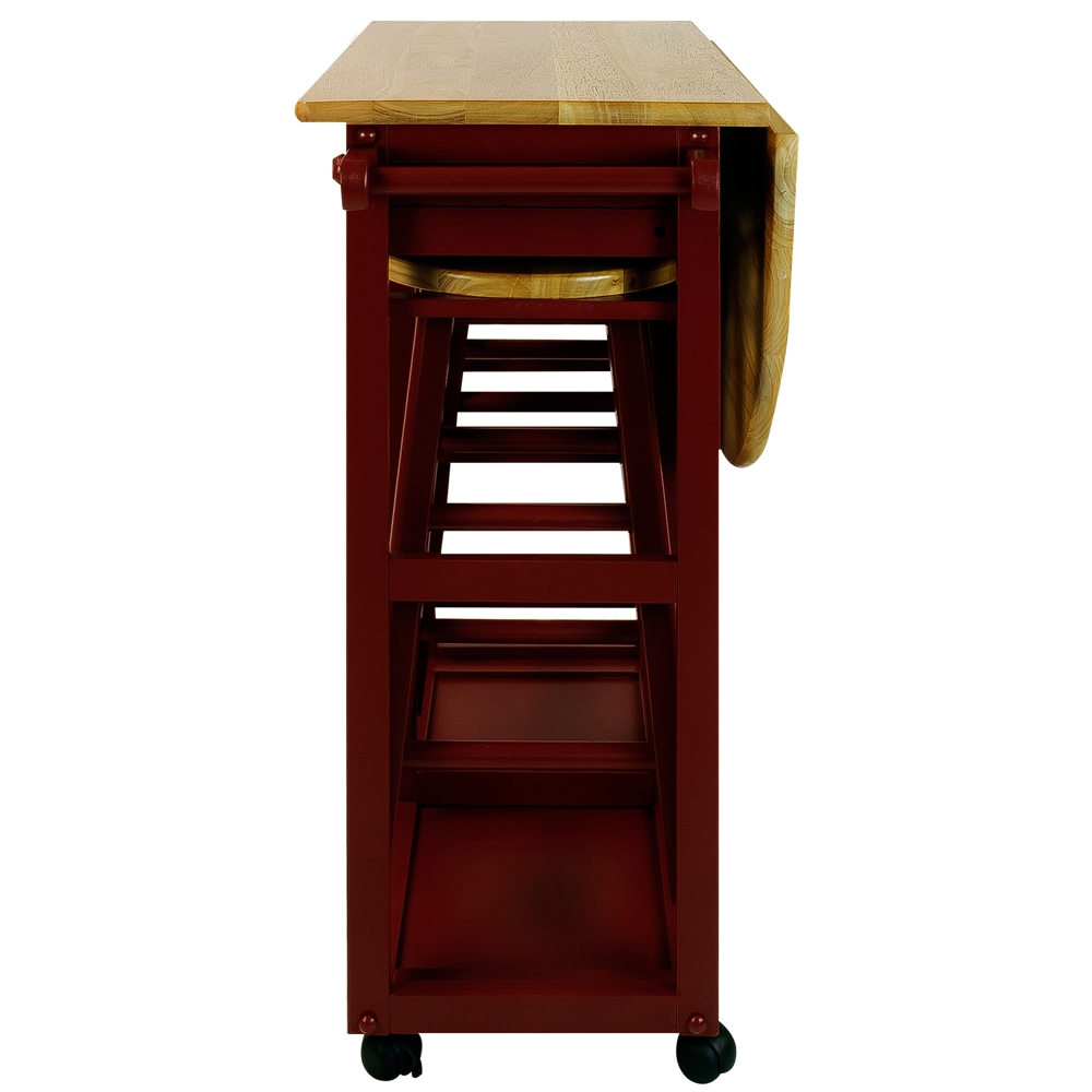 Breakfast Cart with Drop-Leaf Table-Red. Picture 6