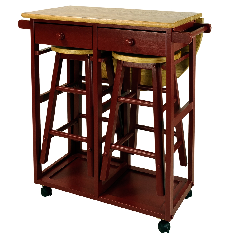 Breakfast Cart with Drop-Leaf Table-Red. Picture 8