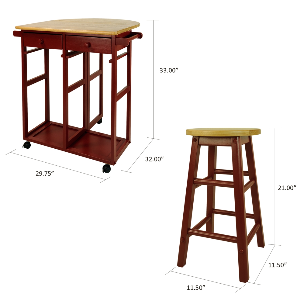 Breakfast Cart with Drop-Leaf Table-Red. Picture 9