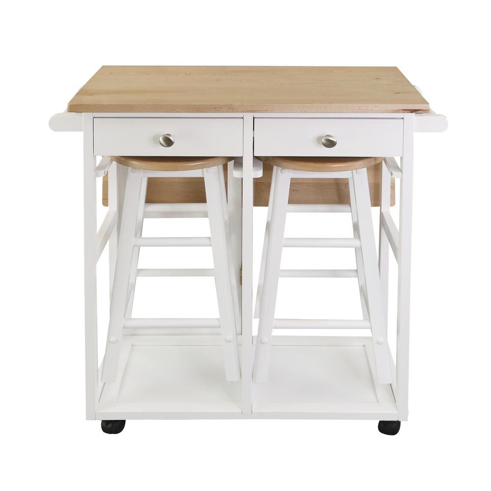 Breakfast Cart with Drop-Leaf Table, American Maple Top, Square - White. Picture 1
