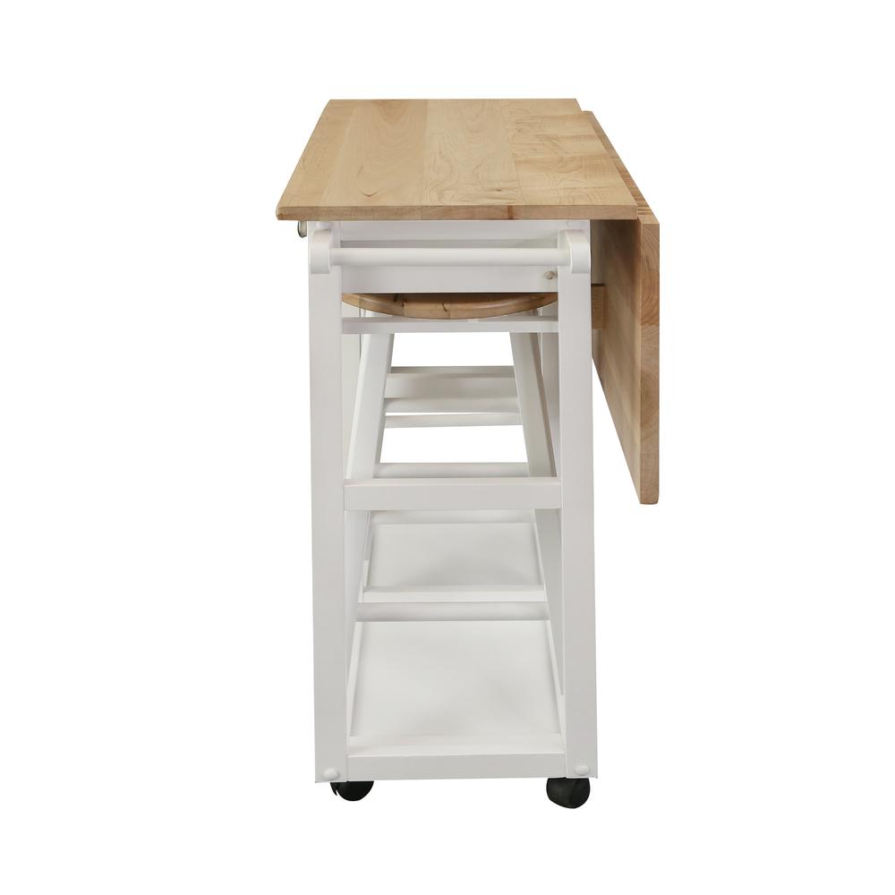Breakfast Cart with Drop-Leaf Table, American Maple Top, Square - White. Picture 2