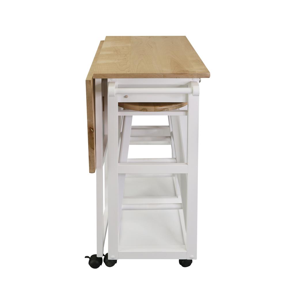 Breakfast Cart with Drop-Leaf Table, American Maple Top, Square - White. Picture 3