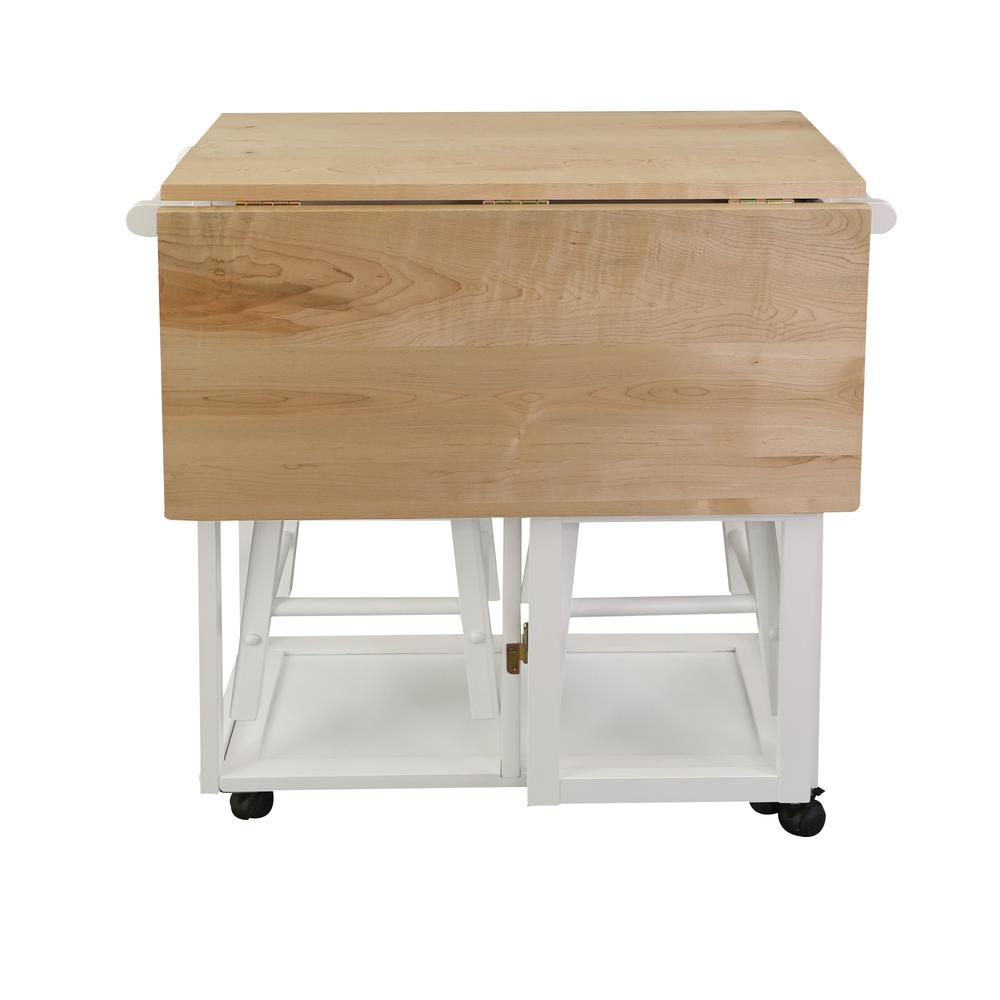 Breakfast Cart with Drop-Leaf Table, American Maple Top, Square - White. Picture 4