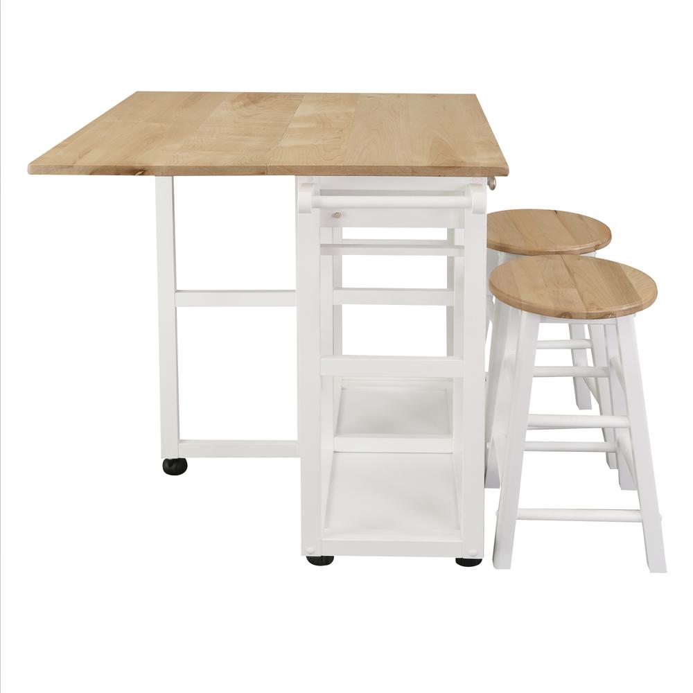 Breakfast Cart with Drop-Leaf Table, American Maple Top, Square - White. Picture 7