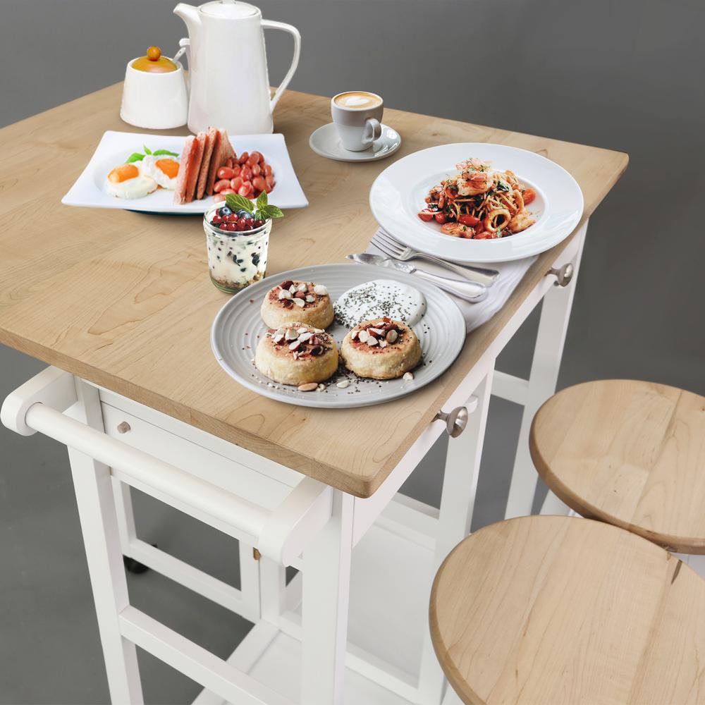 Breakfast Cart with Drop-Leaf Table, American Maple Top, Square - White. Picture 11