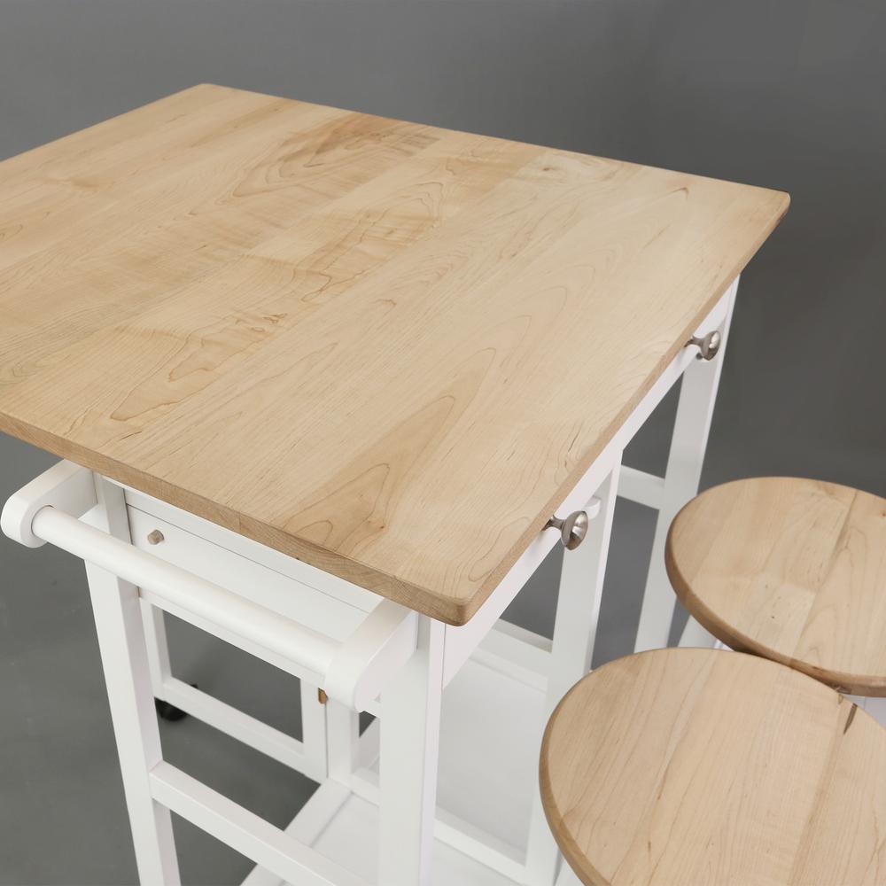 Breakfast Cart with Drop-Leaf Table, American Maple Top, Square - White. Picture 14