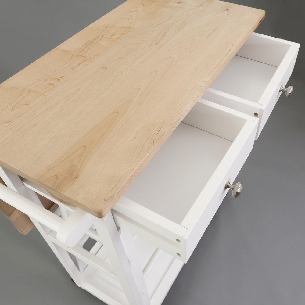 Breakfast Cart with Drop-Leaf Table, American Maple Top, Square - White. Picture 15