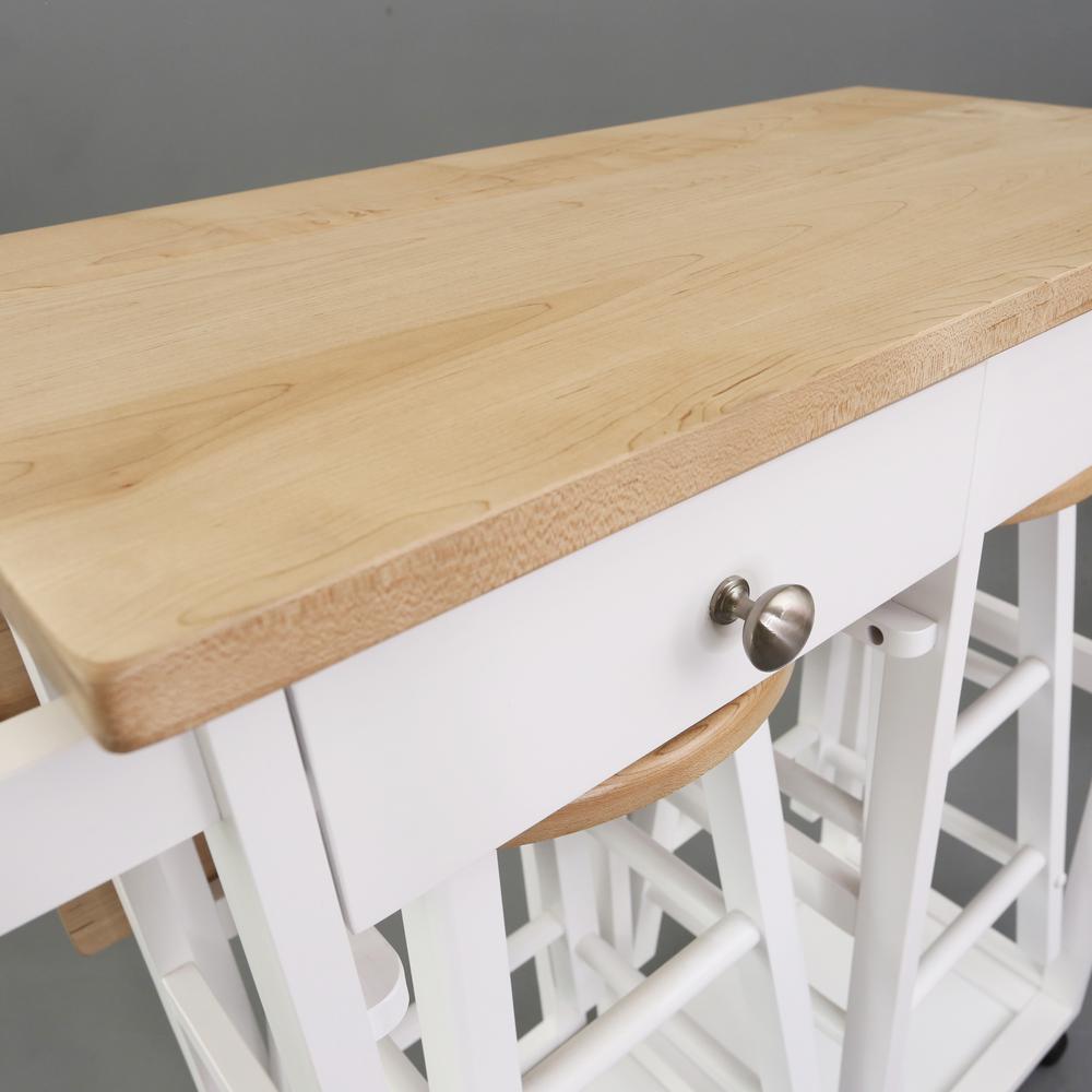 Breakfast Cart with Drop-Leaf Table, American Maple Top, Square - White. Picture 16