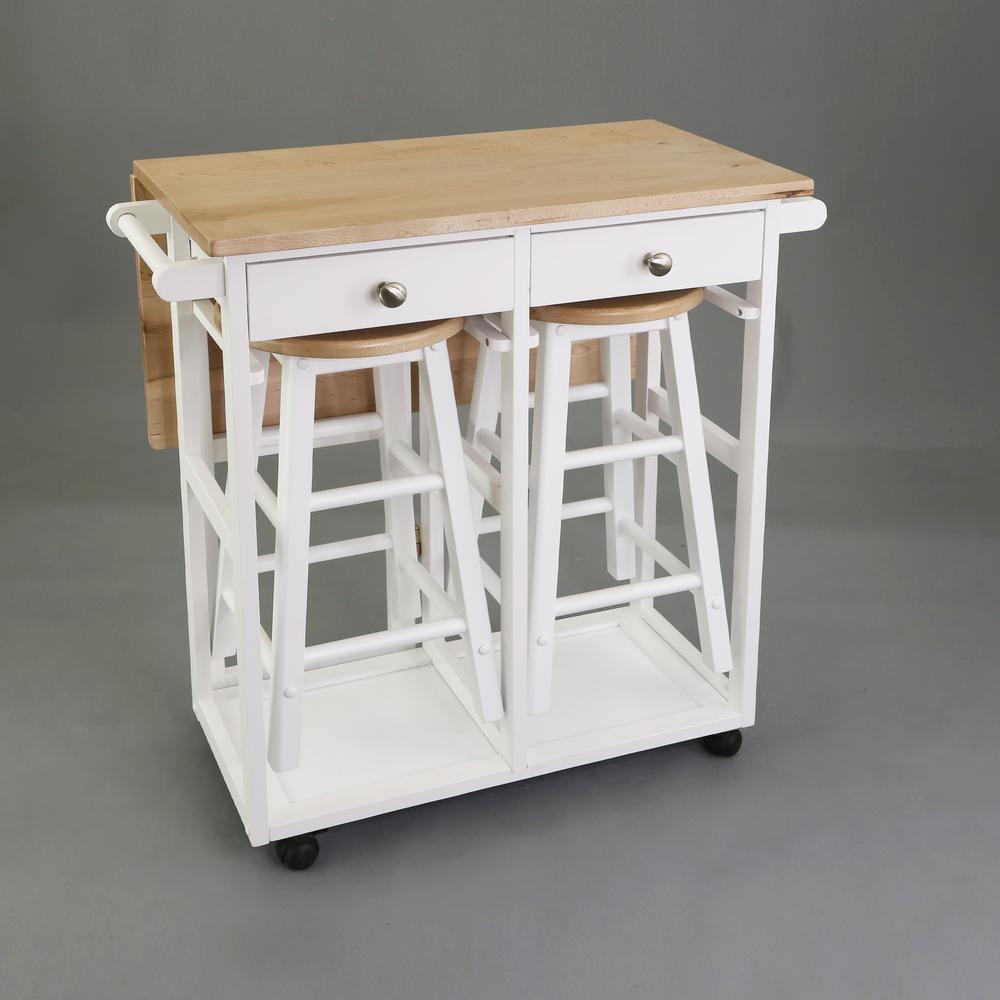 Breakfast Cart with Drop-Leaf Table, American Maple Top, Square - White. Picture 17