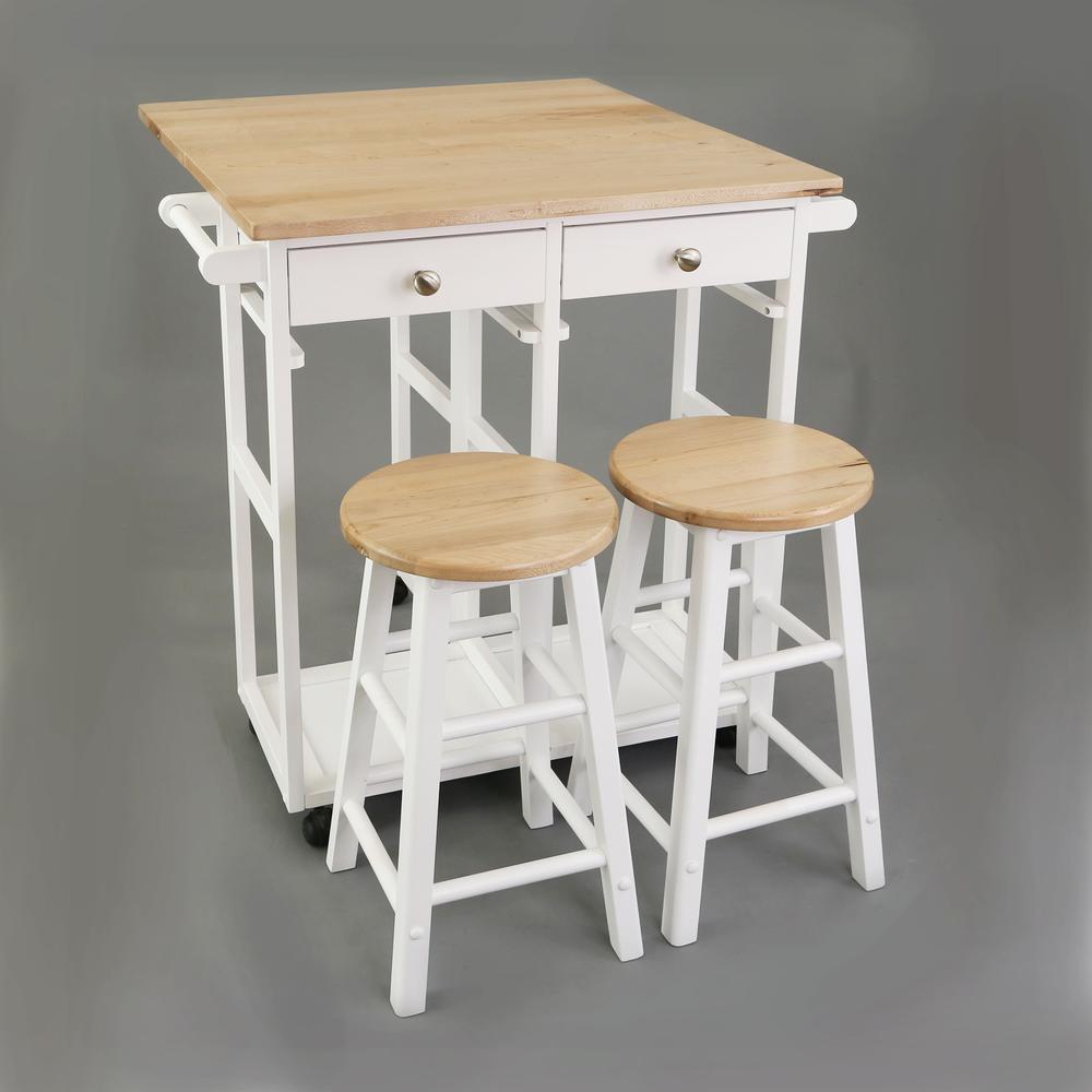 Breakfast Cart with Drop-Leaf Table, American Maple Top, Square - White. Picture 18